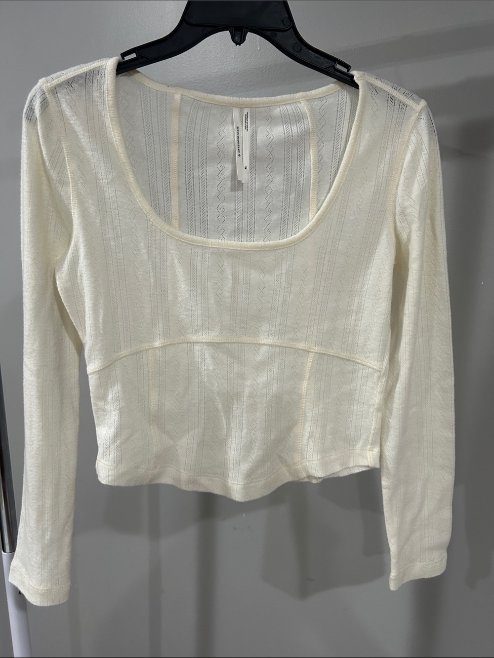 Anthropologie Cream Scoop Neck Long Sleeve Top